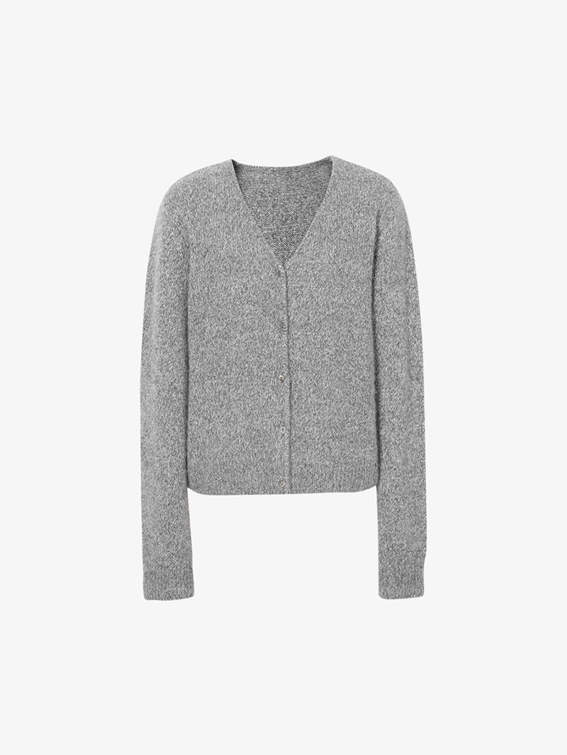 Cardigan gris à col en V et boutons en cachemire