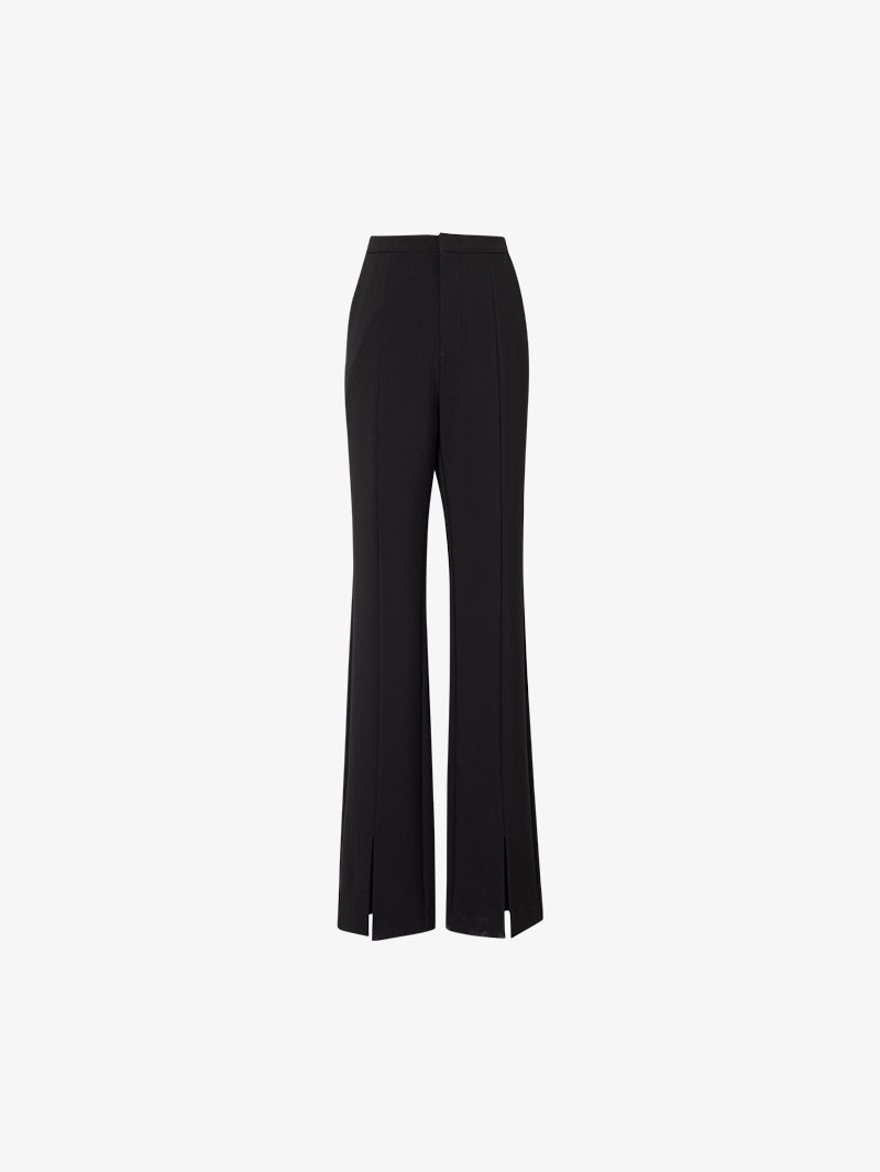 Pantalon noir slim fit taille haute légèrement évasé