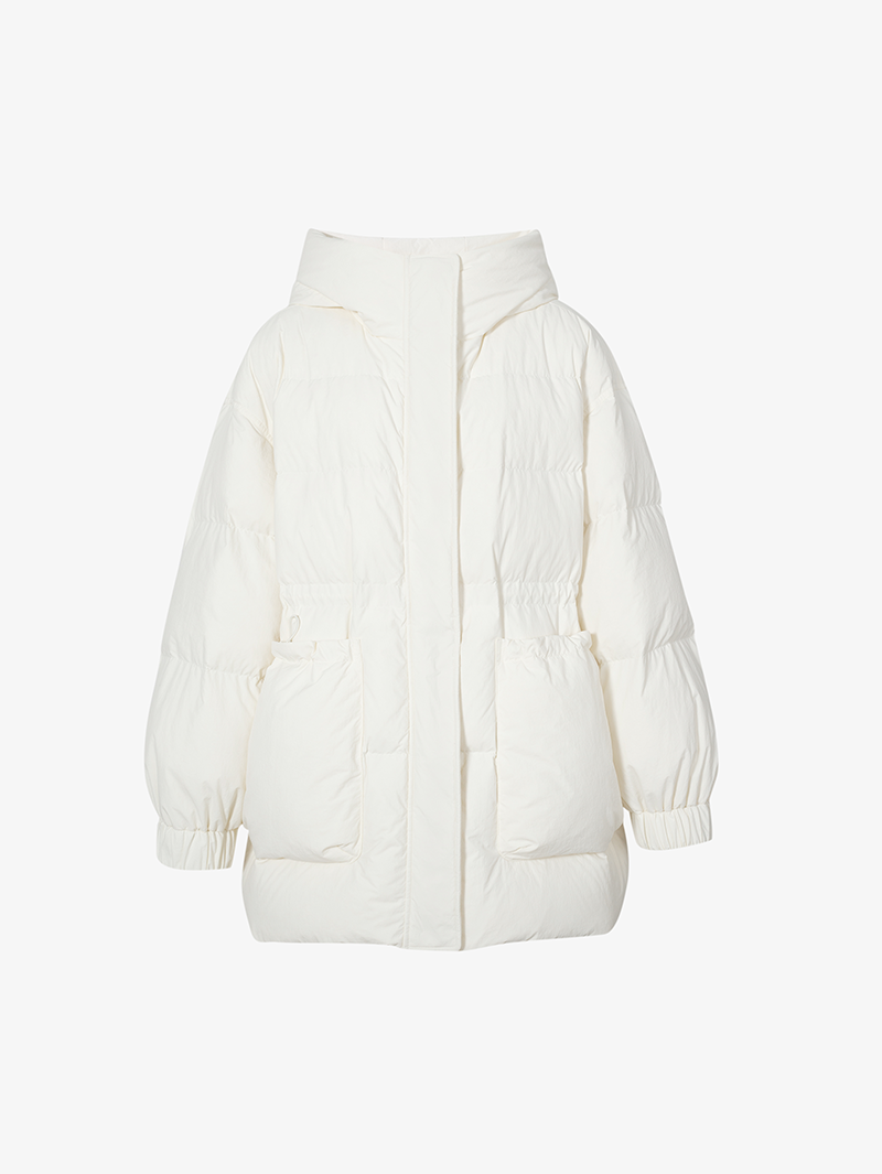 Women's White Warm Goose Puffer Hooded Jacket