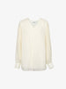 Women's White V Neck Pleat Design Long Sleeve Blouse