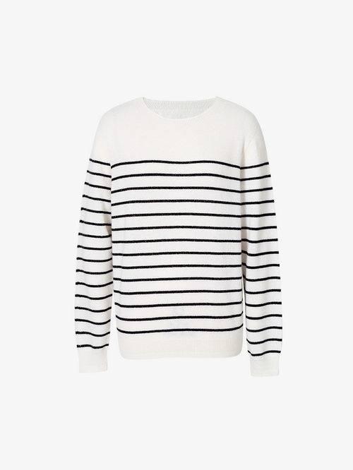 Load image 1 in gallery view. White cashmere sweater with round neck, striped