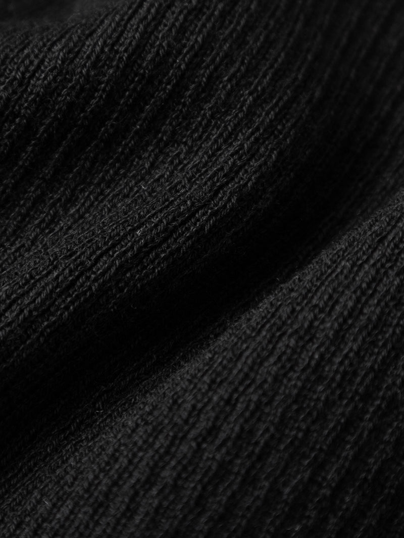 Women's Black V Neck Long Sleeve Lyocell Wool Silk Knit Top