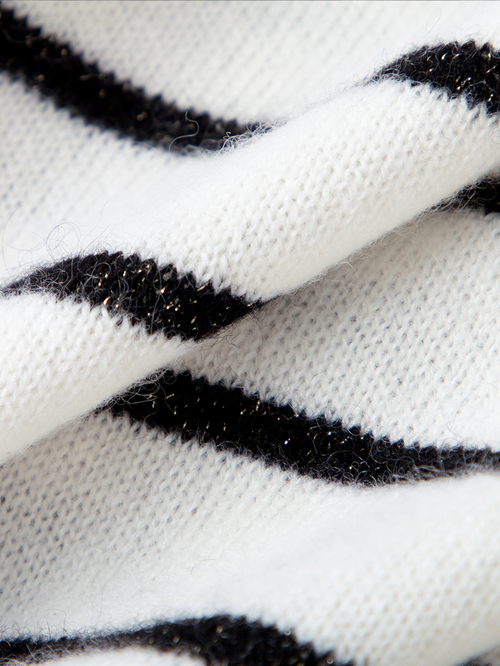 Load image 1 in gallery view. White cashmere sweater with round neck, striped