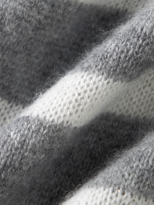 Load image 1 in gallery view. Light gray striped cashmere cardigan with round neck and long sleeves
