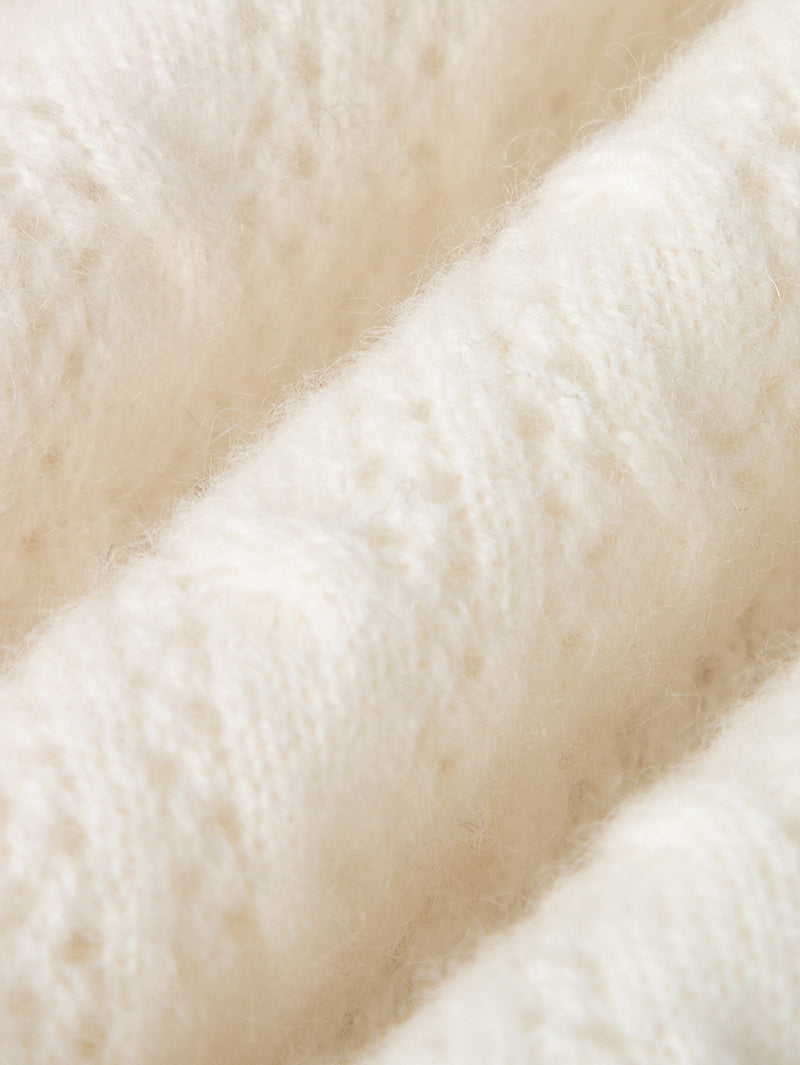 Women's White V Neck Knit Cashmere Cardigan