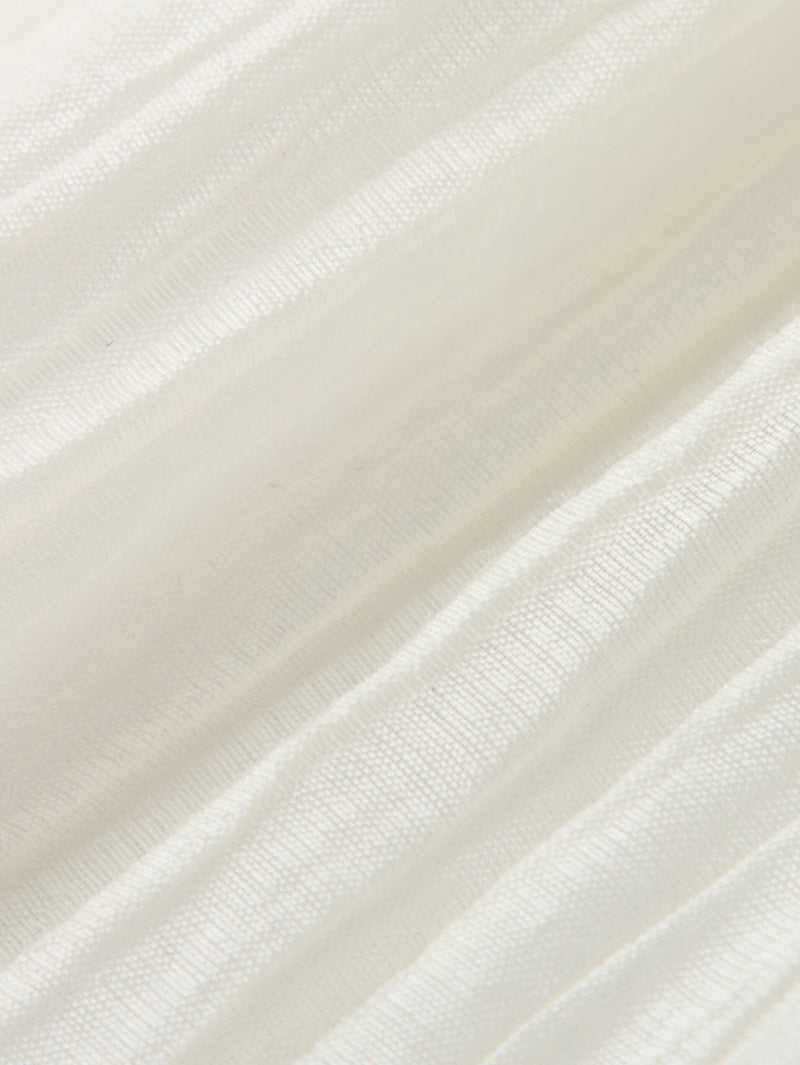 Women's White V Neck Pleat Design Long Sleeve Blouse