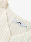 Women's White V Neck Pleat Design Long Sleeve Blouse