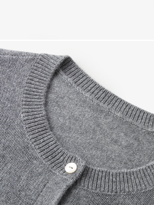 Load image 1 in gallery view. Light gray striped cashmere cardigan with round neck and long sleeves