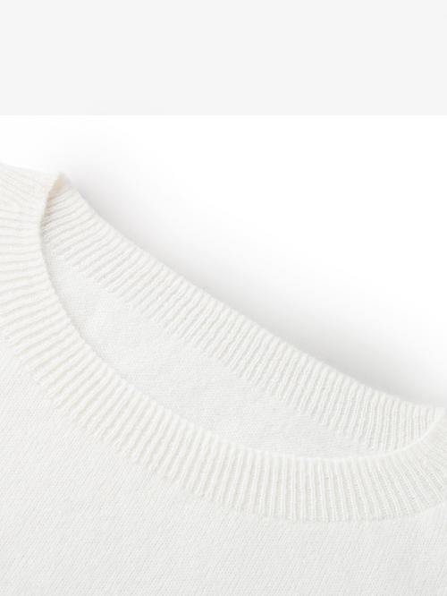 Load image 1 in gallery view. White cashmere sweater with round neck, striped