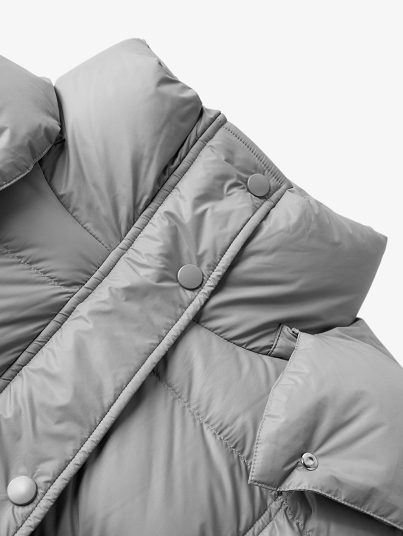 Women's Gray Goose Puffer Removable Hooded Jacket