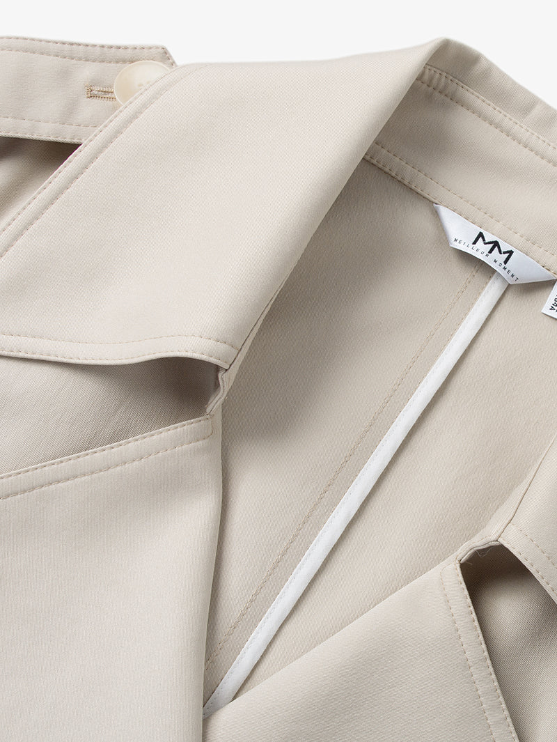 Double-breasted, straight trench coat with notched lapel collar, beige