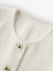 Women's White Round Neck Woolen Tweed Short Coat Jacket