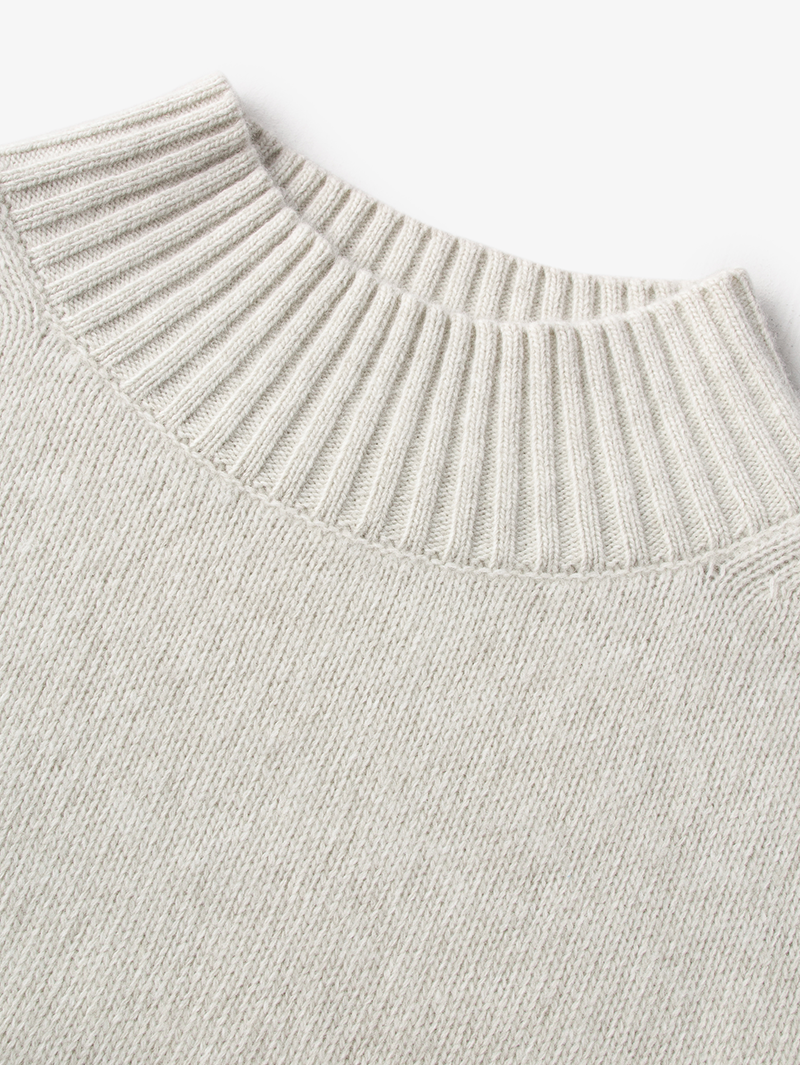 Women's White Mock Neck Sheep Wool Knit Sweater