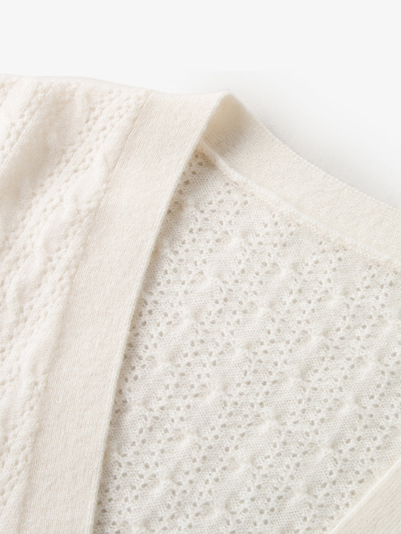 Women's White V Neck Knit Cashmere Cardigan